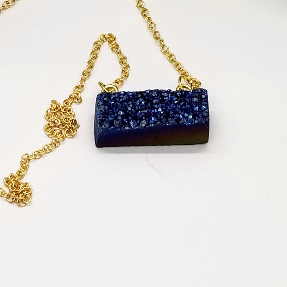 Dark Blue Druzy Gold Necklace